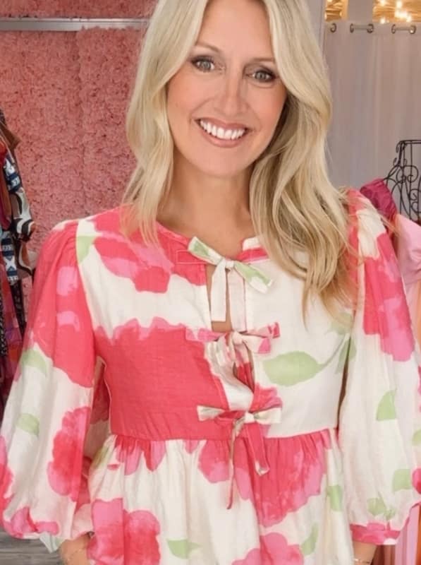 Jodfil-Spring25-JDPF-hot pink floral balloon sleeve blouse