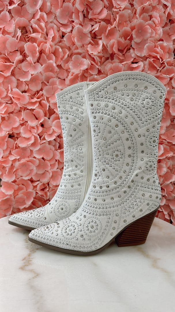 Studded White Boots