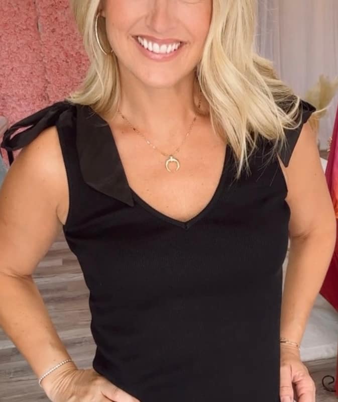 BiBi-Summer25-BBTB-black shoulder tie v-neck sleeveless top