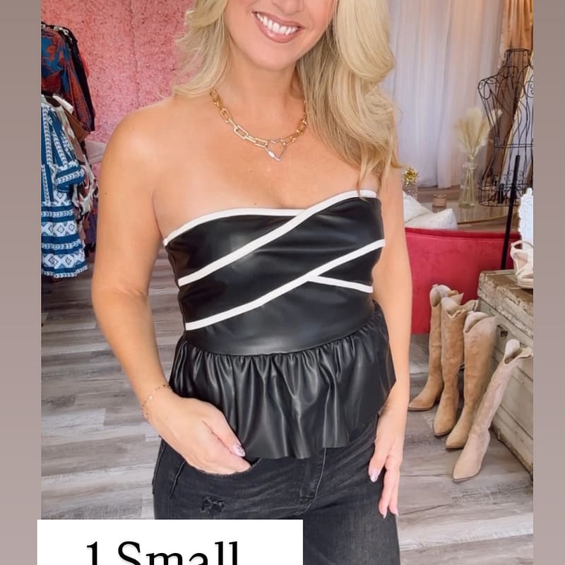 idem ditto-Fall24-IDBL-black faux leather sweetheart tube top