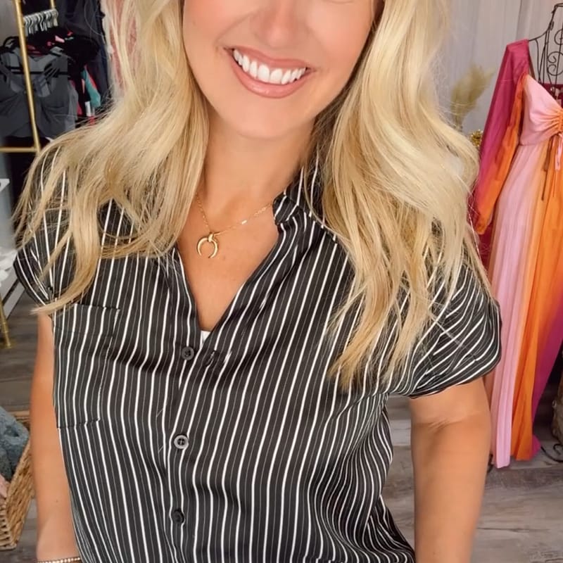Blu Pepper-Winter25-BPBS2-black stripe short sleeve collared button down shirt