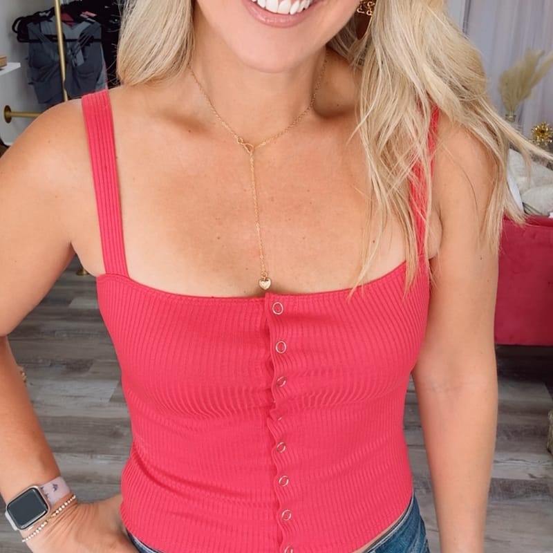 La Miel-Spring25-LMFT-fuchsia ribbed button tank top