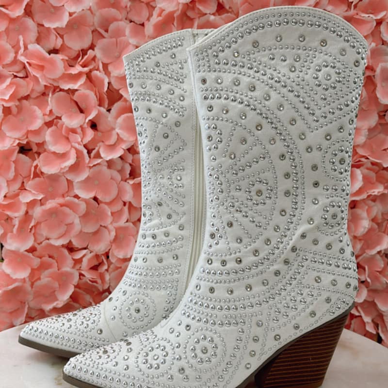 Studded White Boots